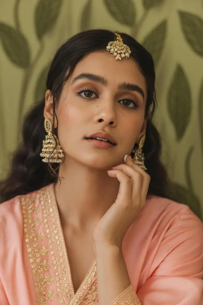 Soft Glam Indian Festive Makeup with Peach Outfit & Gold Jewelry