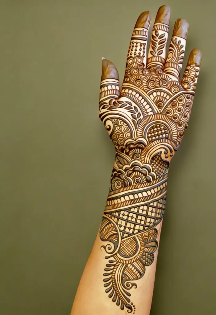 Elegant Full Hand Arabic Mehndi Design with Floral & Paisley Patterns