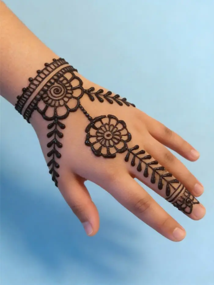 Minimal Floral Bracelet Style Back Hand Mehndi Design