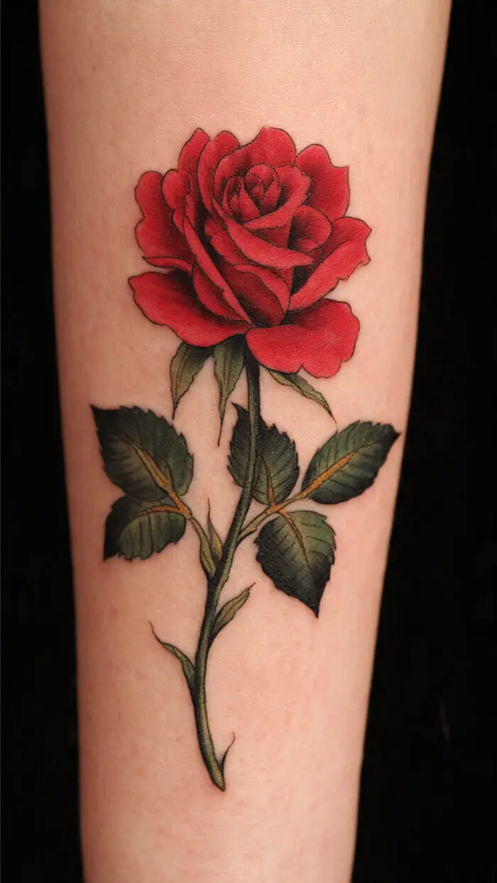 Red Rose Tattoo Design – Realistic Floral Forearm Tattoo Art