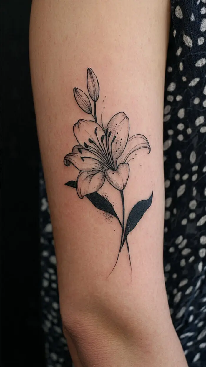 Minimalist Lily Flower Tattoo Design for Forearm & Arm