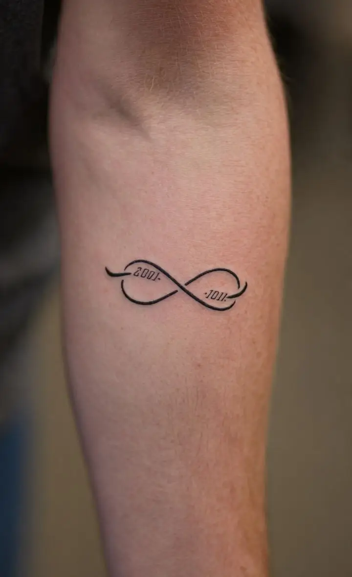 Minimalist Infinity Date Tattoo – Fine Line Eternal Love Symbol
