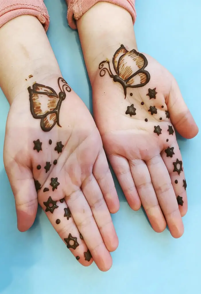 Adorable Butterfly Mehndi Design for Kids | Simple Palm Henna Art
