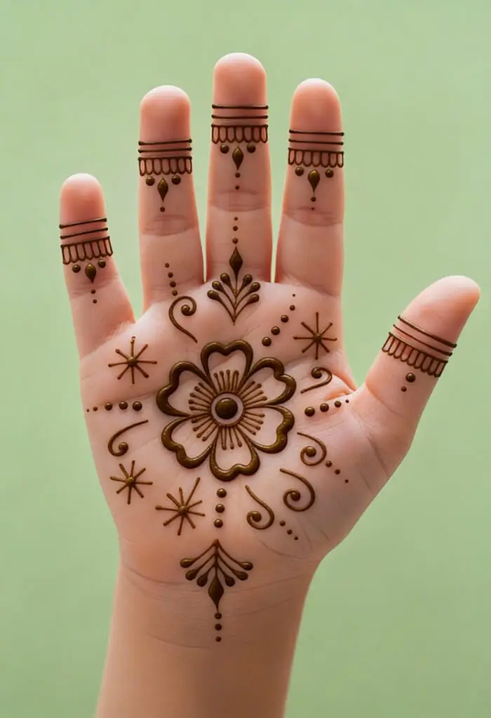 Simple Floral Mehndi Design for Kids & Beginners