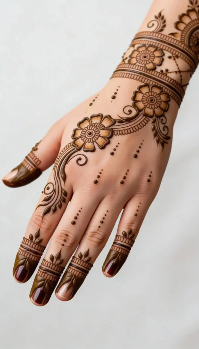 Elegant Floral Back Hand Mehndi Design for Festivals