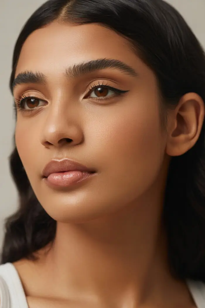 Natural Soft Glam Makeup Look with Flawless Skin & Nude Glossy Lips