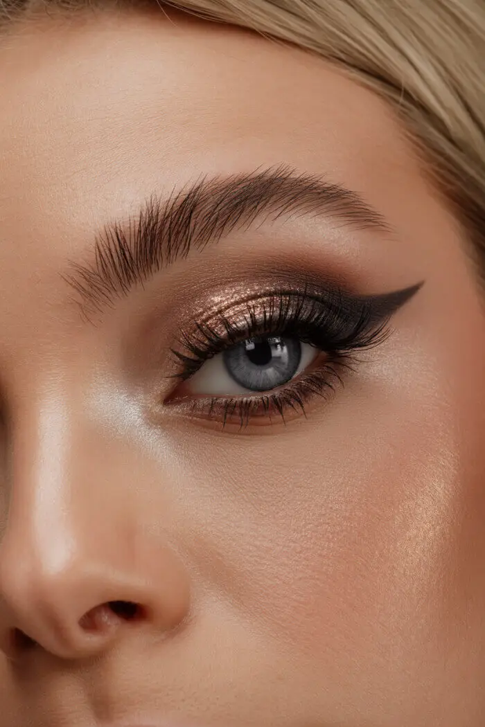 Copper Brown Smokey Eye Makeup with Bold Winged Eyeliner