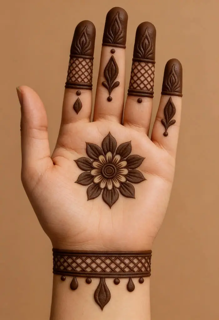 Aorable Floral Palm Mehndi Design for Front Hand