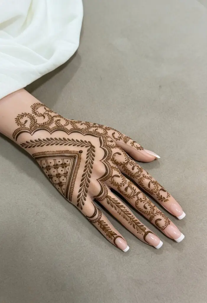 Modern Floral Back Hand Mehndi Design for Brides