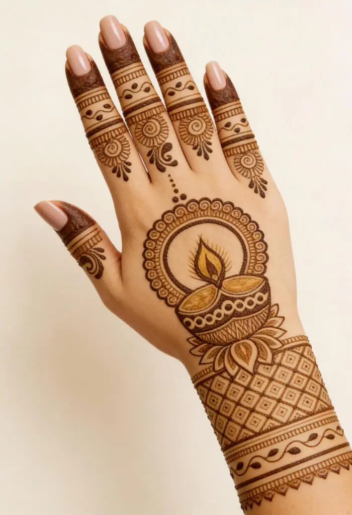 Beautiful Diya Mehndi Design for Festivals