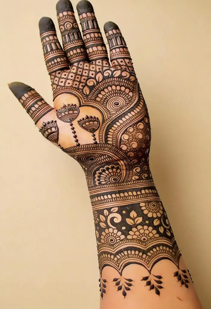 Classic Full Hand Bridal Mehndi Design with Floral & Paisley Patterns