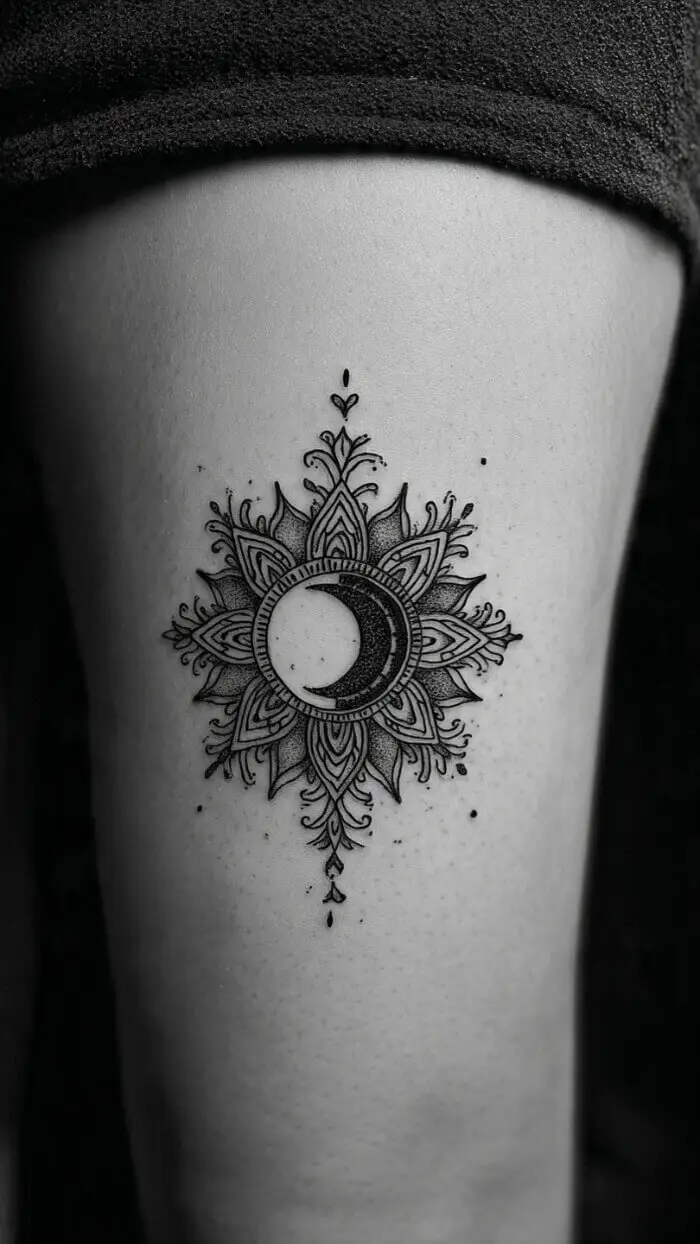 Minimalist Mandala Moon Tattoo Design