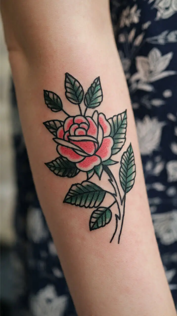 Stunning Rose Flower Tattoo Design for Forearm