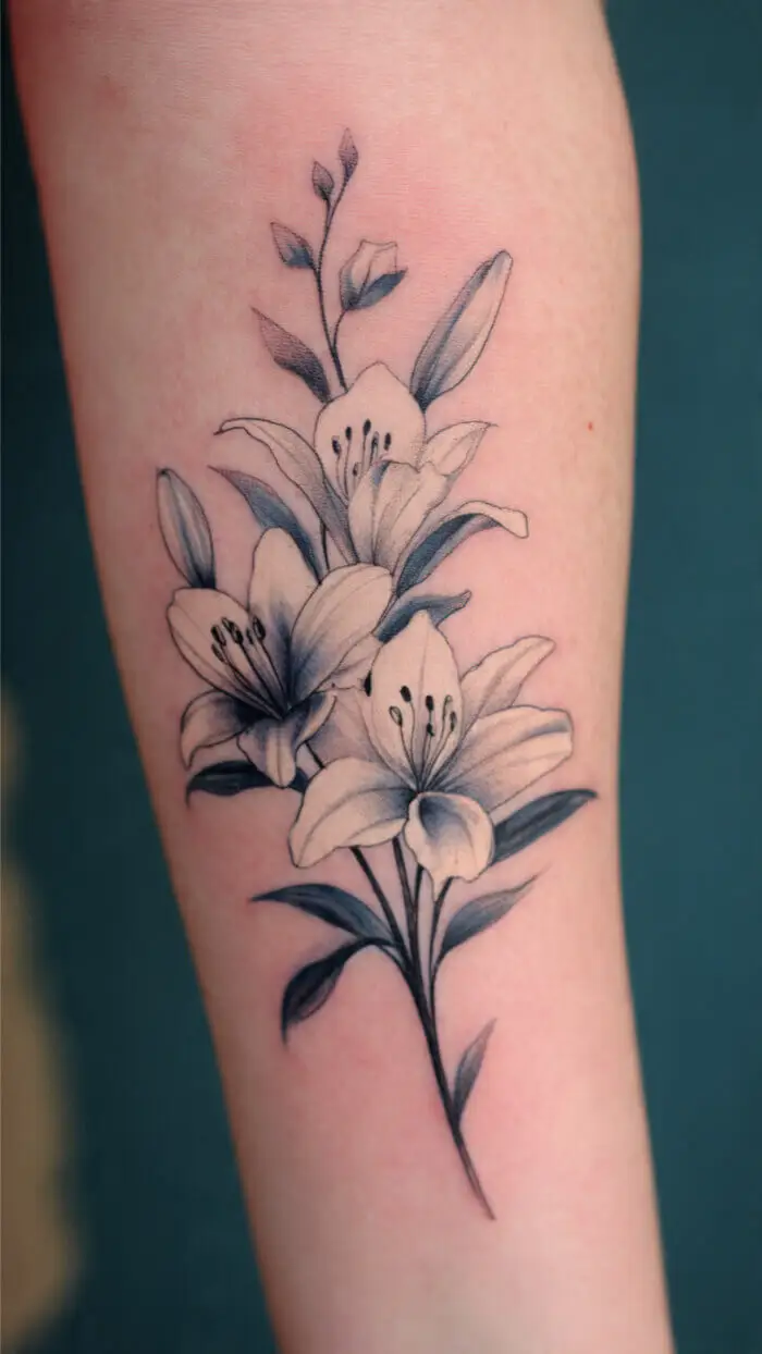 Creative Lily Flower Tattoo Design for Forearm