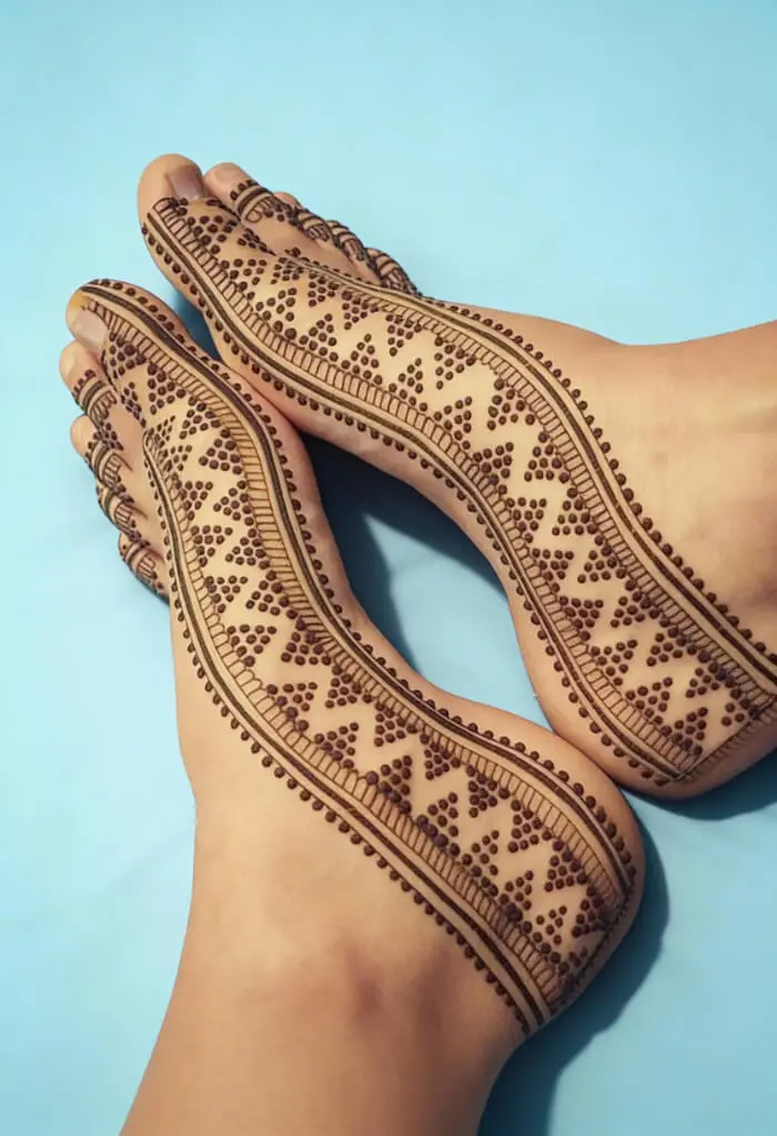 Simple Foot Mehndi Design with Traditional Dotted Patterns