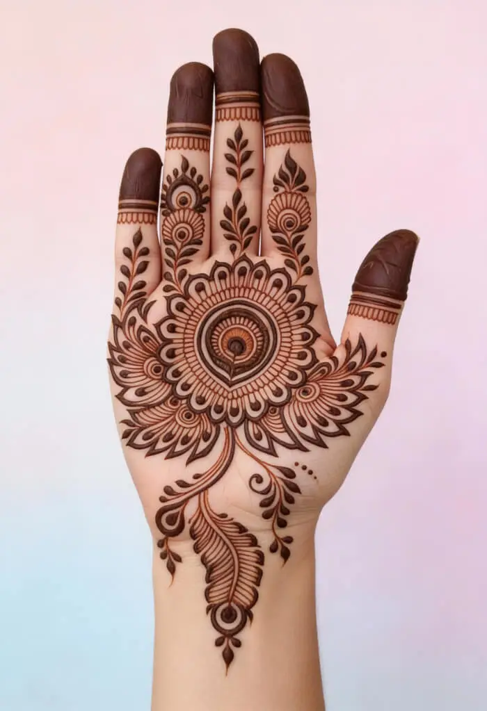 Elegant Mandala Palm Mehndi Design for Weddings
