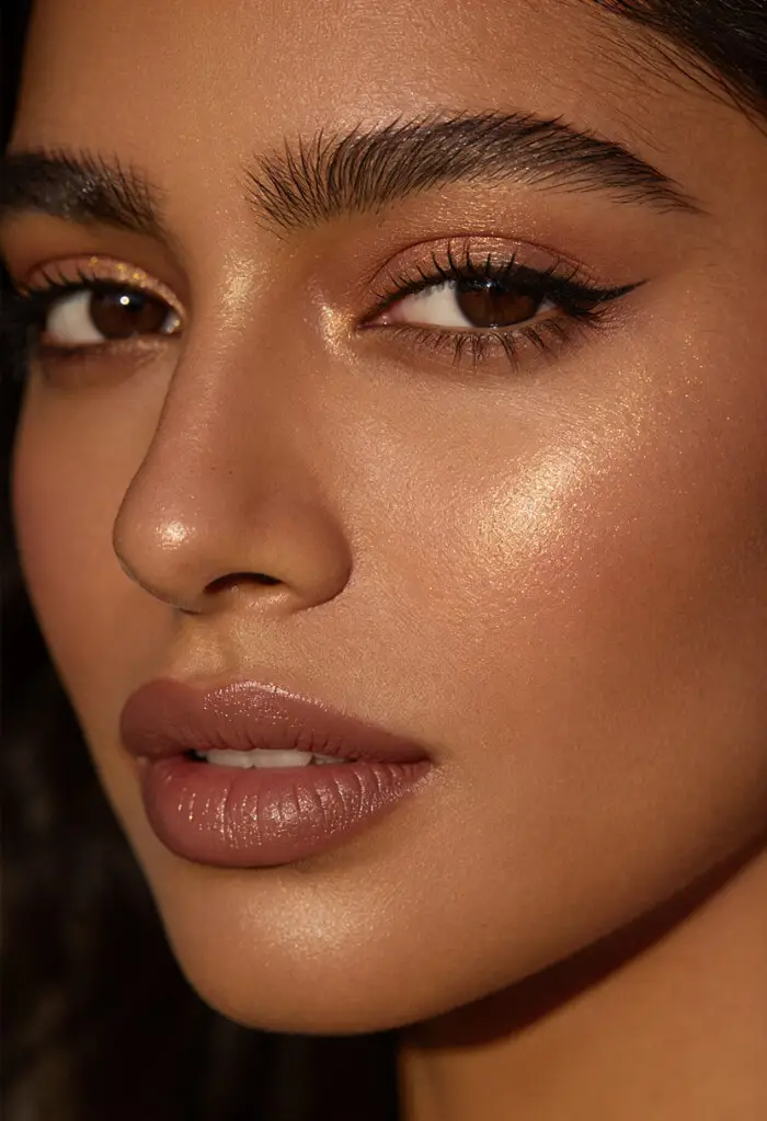 Golden Bronze Soft Glam Makeup Look with Radiant Dewy Skin