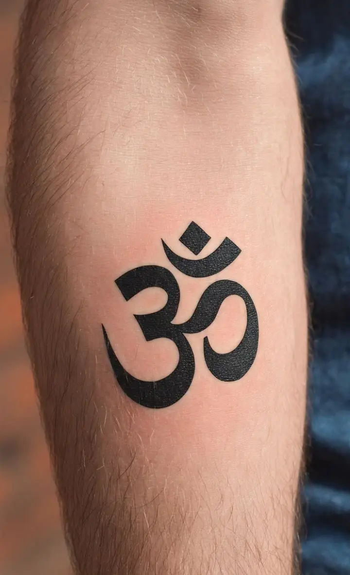 Om Symbol Tattoo – Bold Black Ink Hindu Spiritual Design