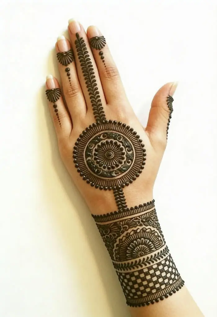 Minimal Bold Mandala Bracelet Mehndi Design for Hands