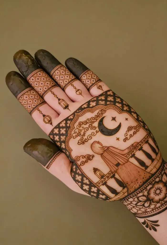 Crescent Moon Night Scene Mehndi Design for Palm