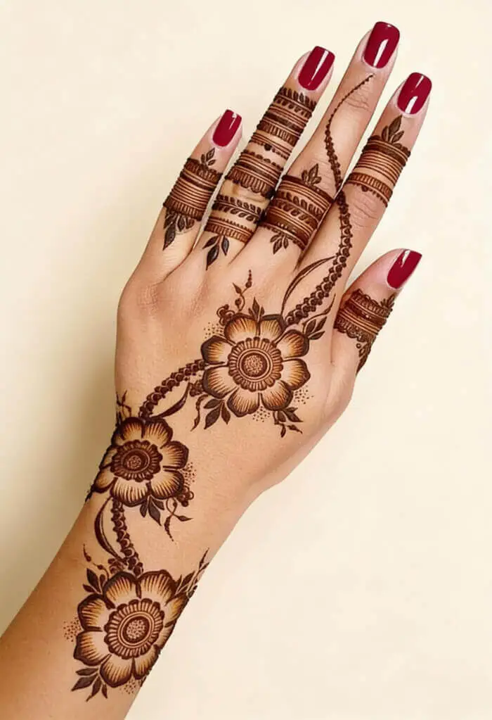 Elegant Floral Mehndi Design for Back Hand | Minimal Bridal Henna Art
