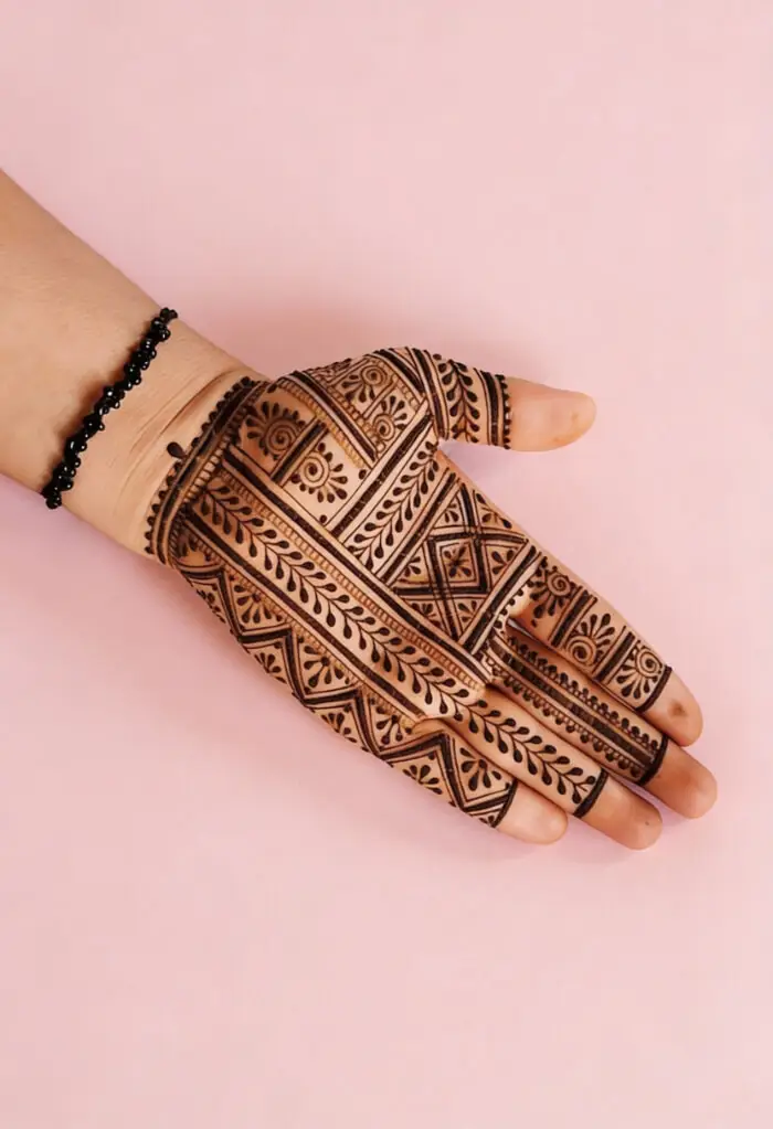 Easy Geometric Palm Mehndi Design with Traditional Patterns