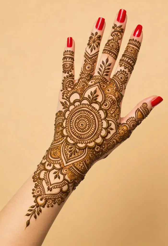 Classic Floral Mandala Mehndi Design for Back Hand