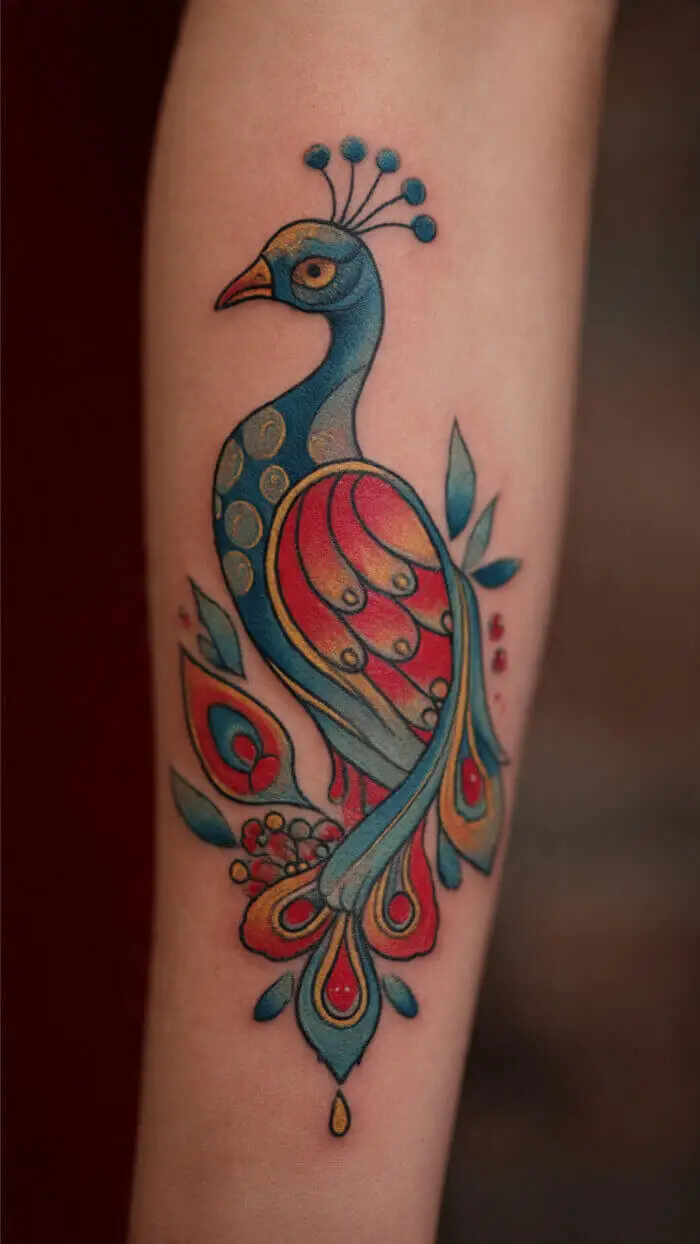Traditional Peacock Tattoo Design Inspired by Indian Folk Art