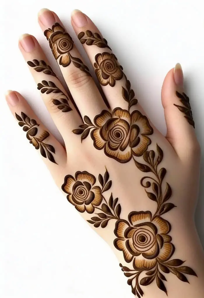 Beautiful Bold Floral Mehndi Design for Back Hand | Simple Rose Henna Art