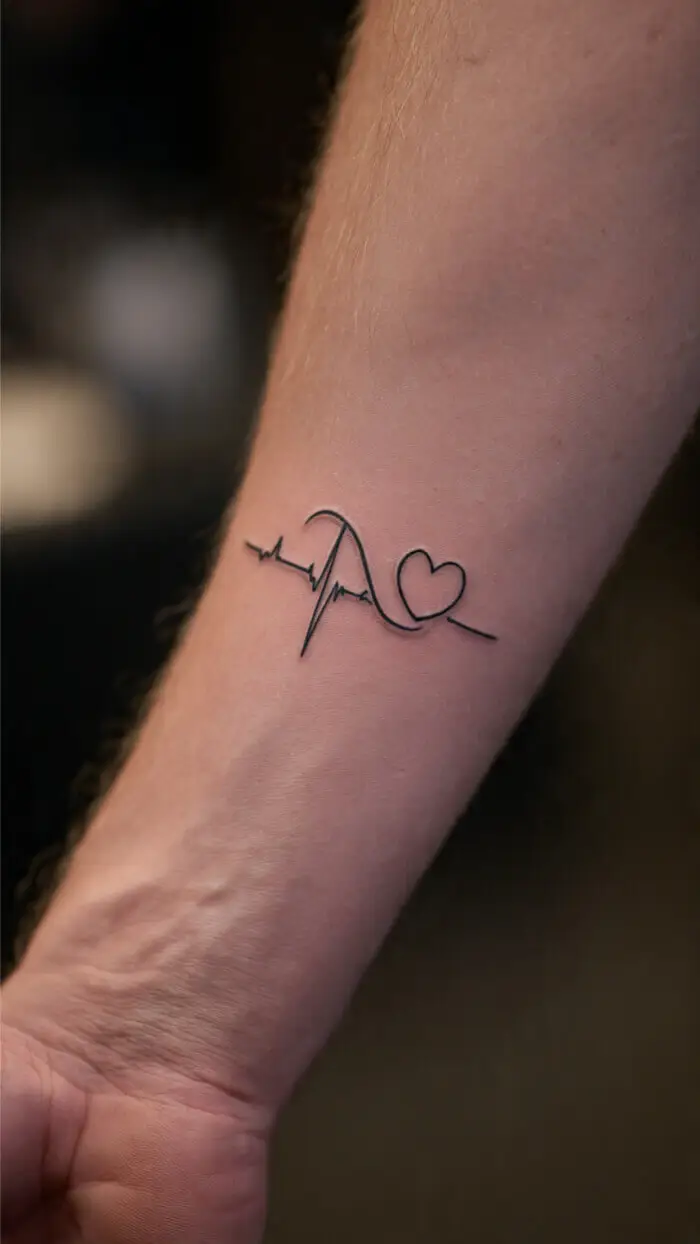 Minimalist Heartbeat Heart Tattoo on Wrist