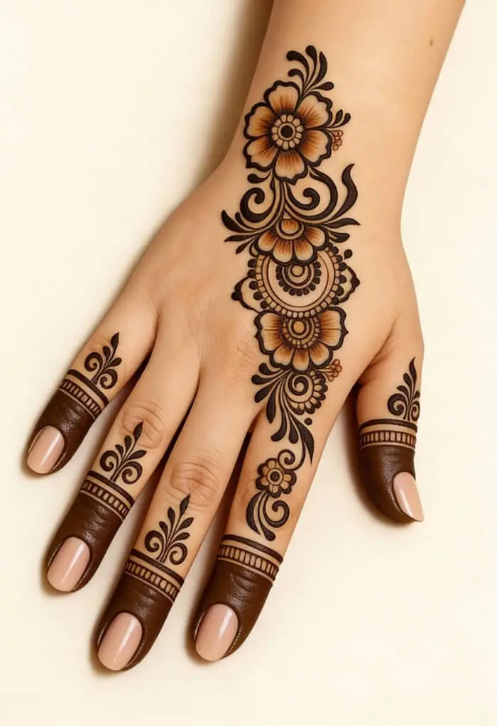 Minimal Floral Mehndi Design for Back Hand – Elegant Arabic Style