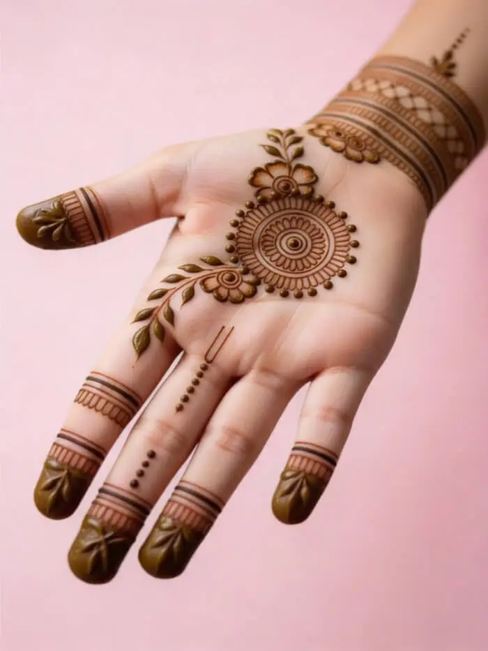 Minimal Floral Mandala Palm Mehndi Design for Hand