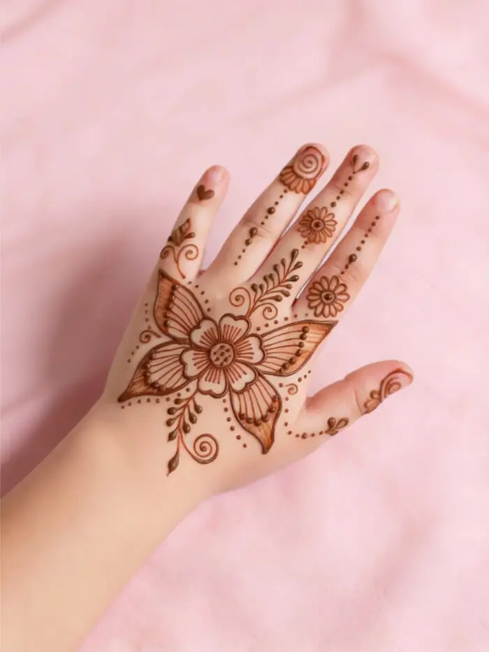 Simple Floral Back Hand Mehndi Design for Beginners