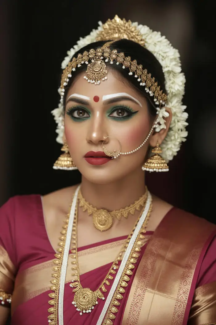 Traditional South Indian Bridal Look with Temple Jewelry & Classic Makeup