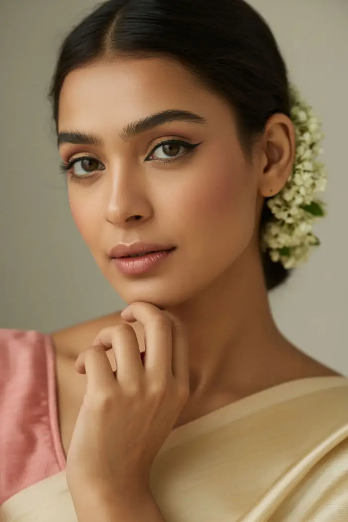 Elegant Natural Soft Glam Makeup with Winged Eyeliner & Nude Lips