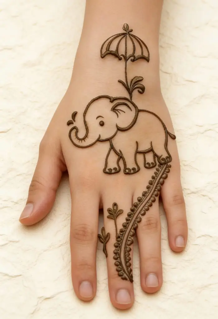 Cute Elephant Mehndi Design for Kids | Simple Hand Henna Art