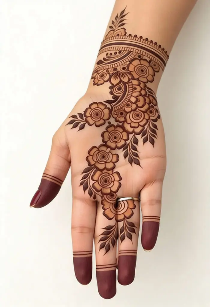 Simple & Stylish Floral Palm Mehndi Design for Front Hand