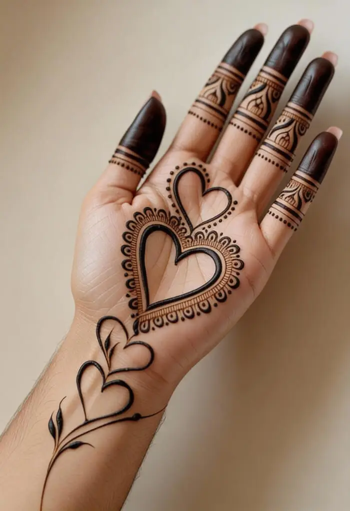 Minimal Heart Henna Art Mehndi Design for Palm 