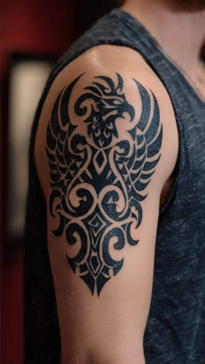 Bold Tribal Eagle Tattoo Design on Upper Arm – Powerful Black Ink Art