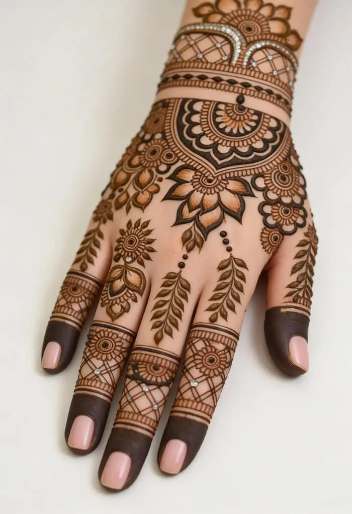 Royal Bridal Mehndi Design for Back Hand | Floral & Mandala Henna Art