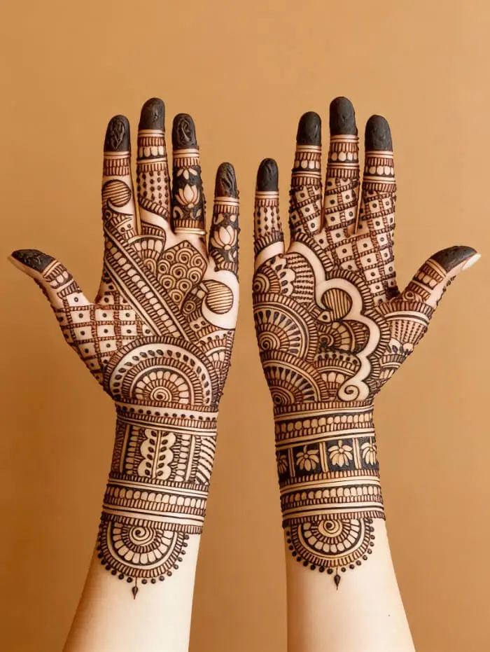Elegant Full Hand Bridal Mehndi Design with Mandala & Geometric Patterns