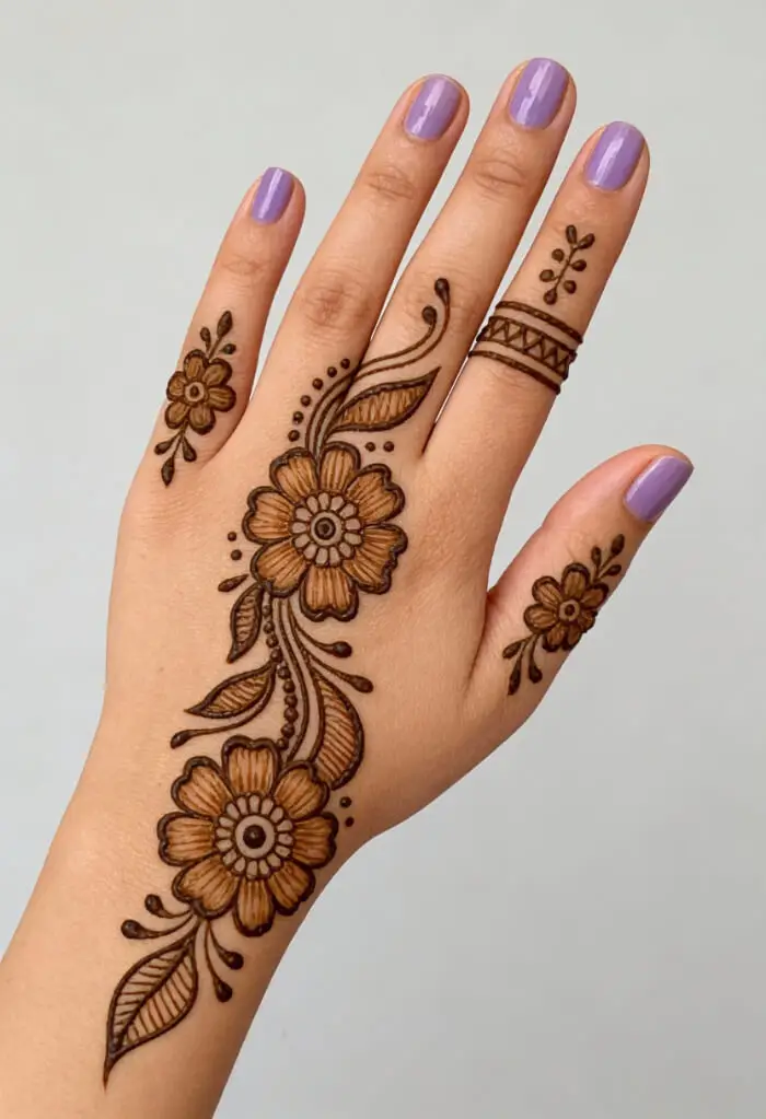 Simple Floral Mehndi Design for Back Hand