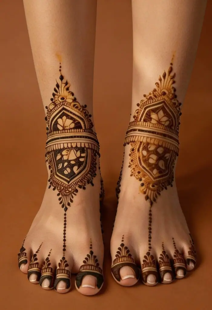 Stunning Bridal Foot Mehndi Design with Mandala & Anklet Pattern