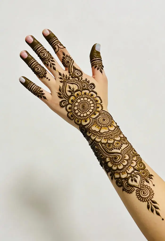 Attractive Floral Arabic Mehndi Design for Full Hand