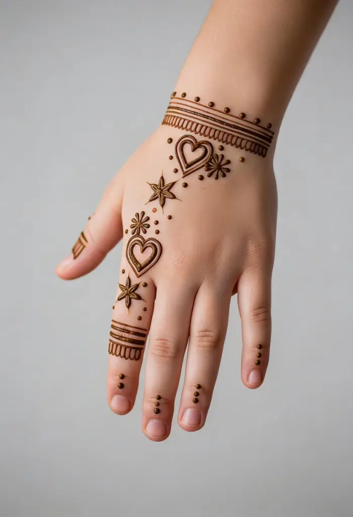 Minimal Heart & Floral Bracelet Mehndi Design for Back Hand