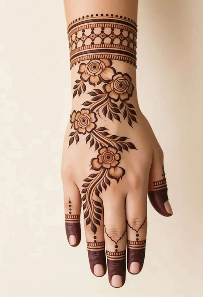 Stylish Floral Mehndi Design for Back Hand 