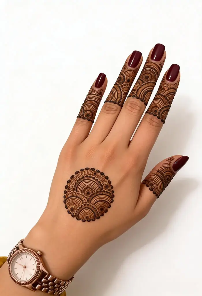 Minimal Mandala Back Hand Mehndi Design 