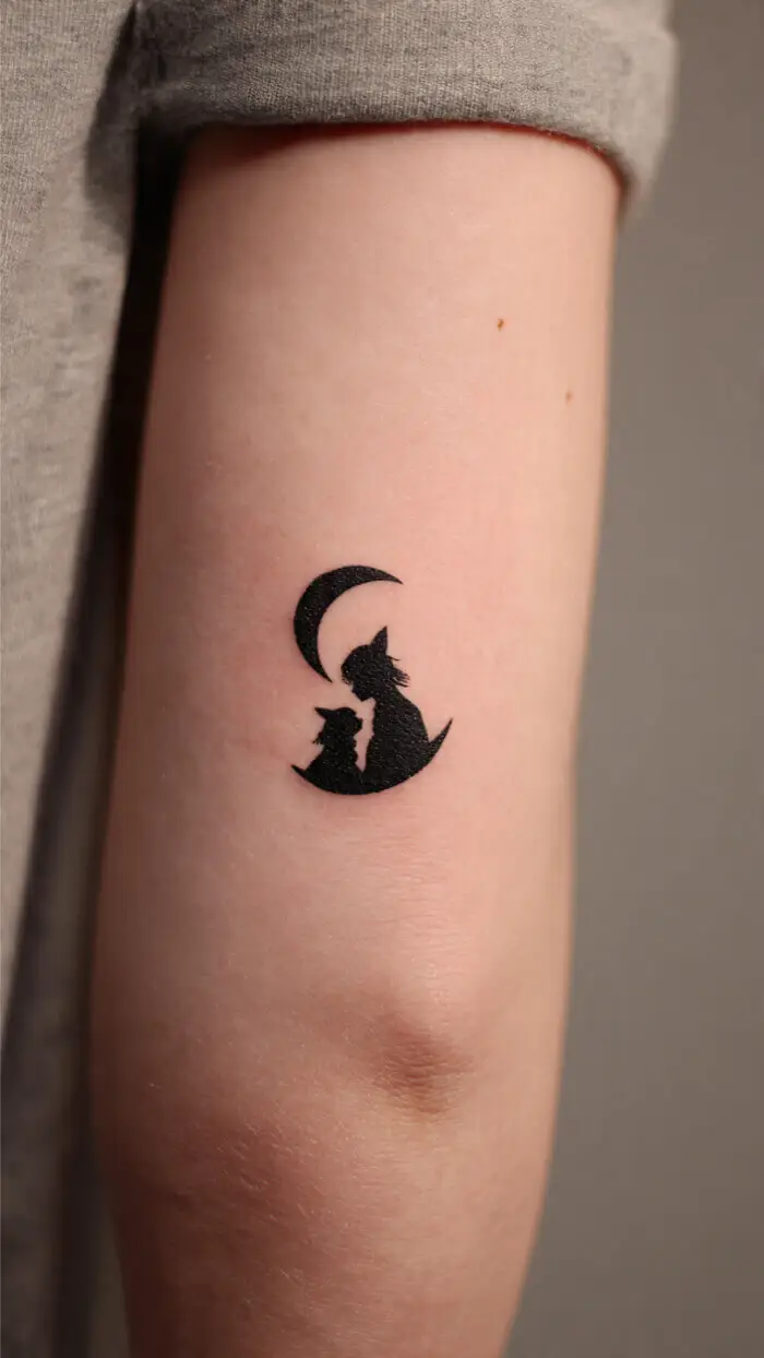 Cute Cat & Moon Tattoo Design