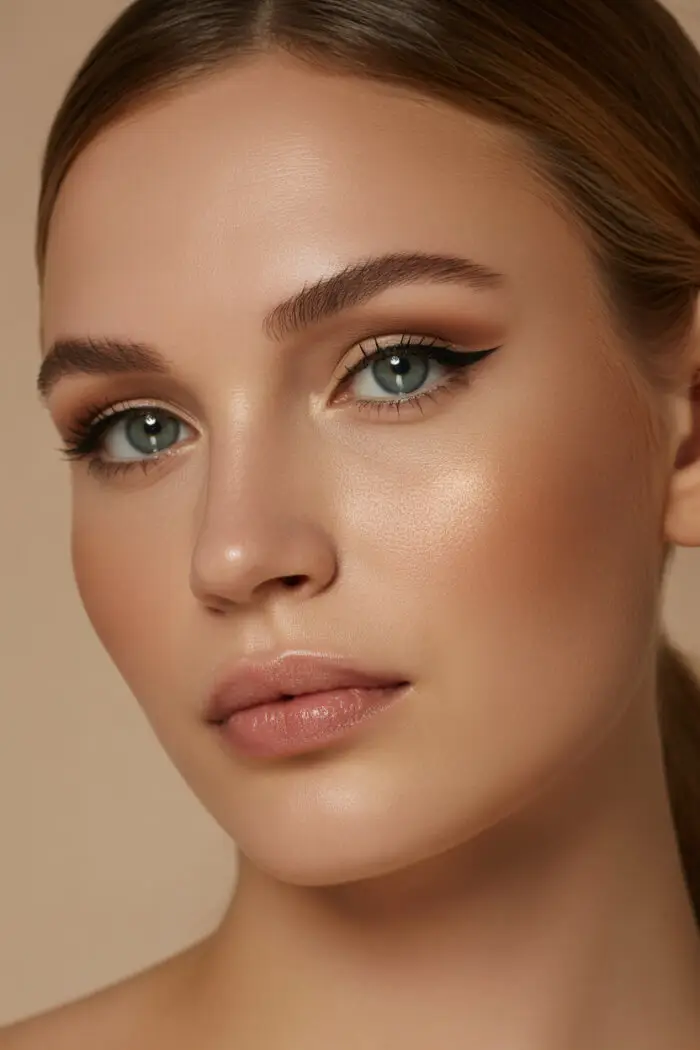 Natural Nude Glam Makeup Look with Soft Winged Eyeliner
