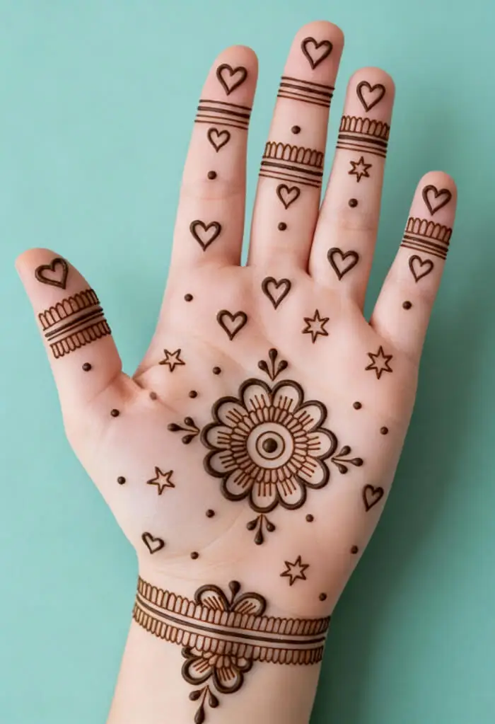Cute Heart & Mandala Mehndi Design for Palm